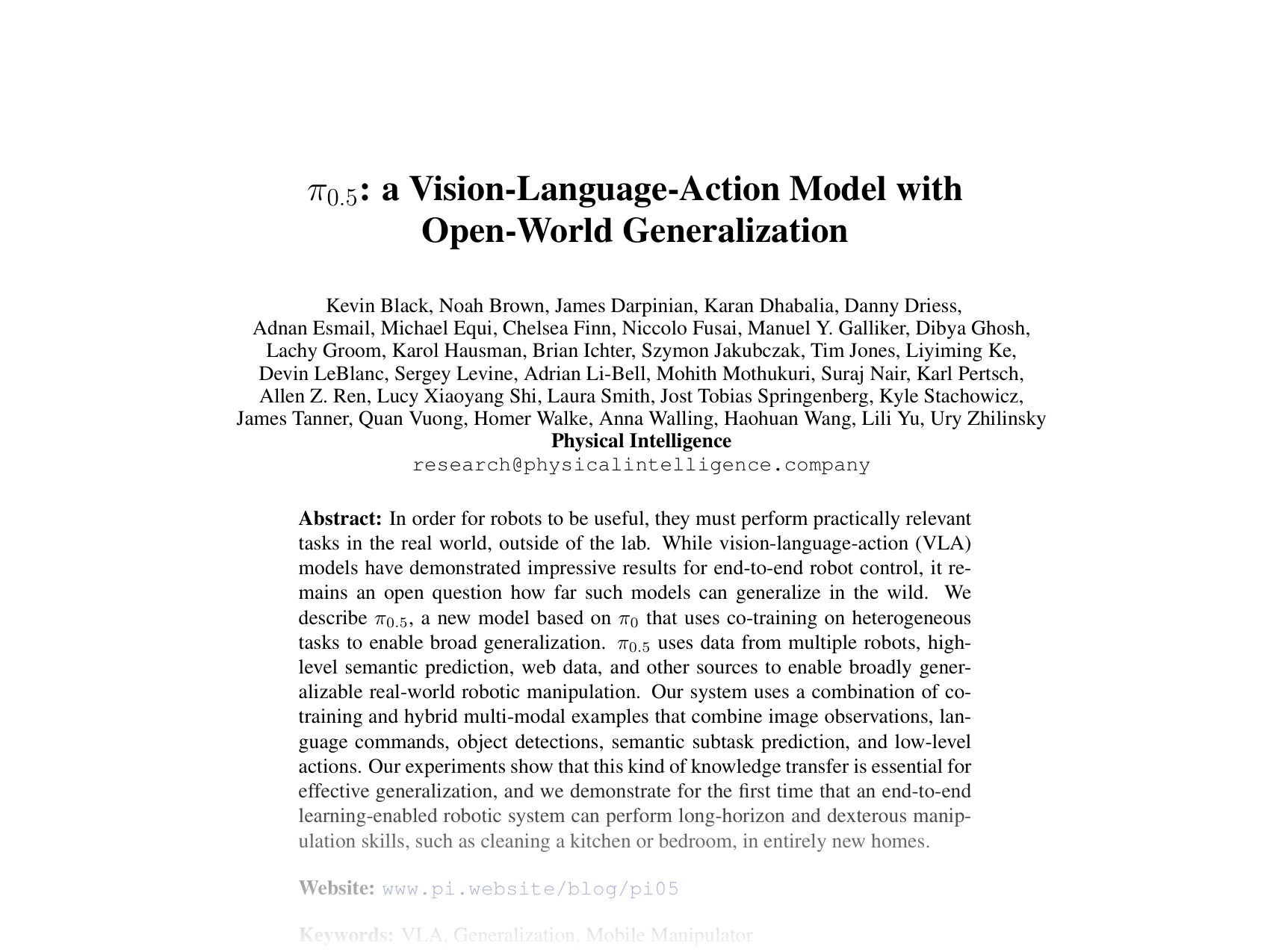 [π0.5: a Vision-Language-Action Model with Open-World Generalization 🔗](https://openreview.net/pdf?id=vlhoswksBO)