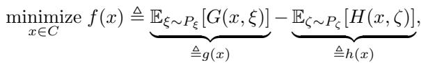 The general problem formulation showing the difference between two expectation functions G and H.