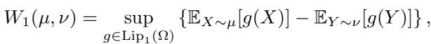 Definition of the Wasserstein-1 distance between two distributions.