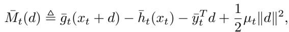 The approximation model M_t combining the sampled g, linearized h, and a proximal regularization term.