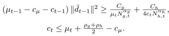 The stepsize norm condition relating the step size d to the required sample sizes N_g and N_h.