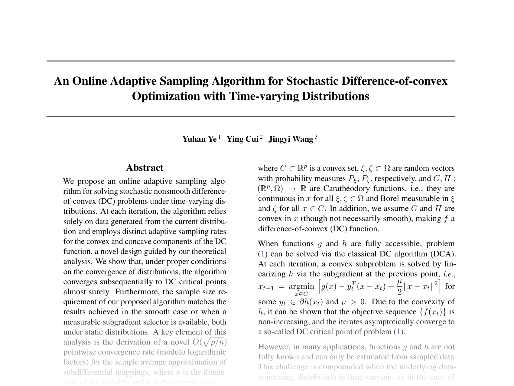 [An Online Adaptive Sampling Algorithm for Stochastic Difference-of-convex Optimization with Time-varying Distributions 🔗](https://openreview.net/pdf?id=QmIzUuspWo)