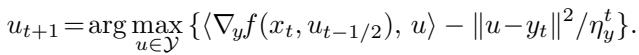 The gradient ascent correction step, which uses the new prediction point.