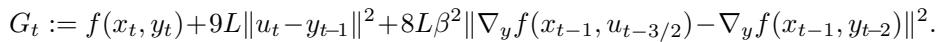 The potential function G_t used in the convergence analysis.