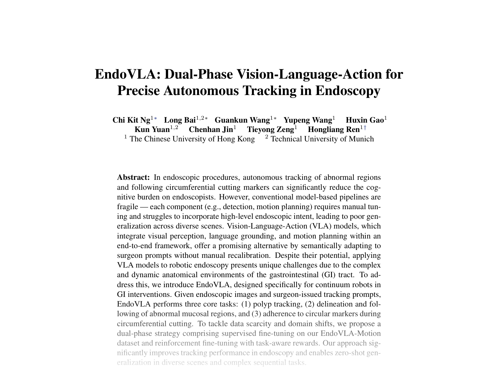 [EndoVLA: Dual-Phase Vision-Language-Action for Precise Autonomous Tracking in Endoscopy 🔗](https://openreview.net/pdf?id=7XyO9Y1hI1)