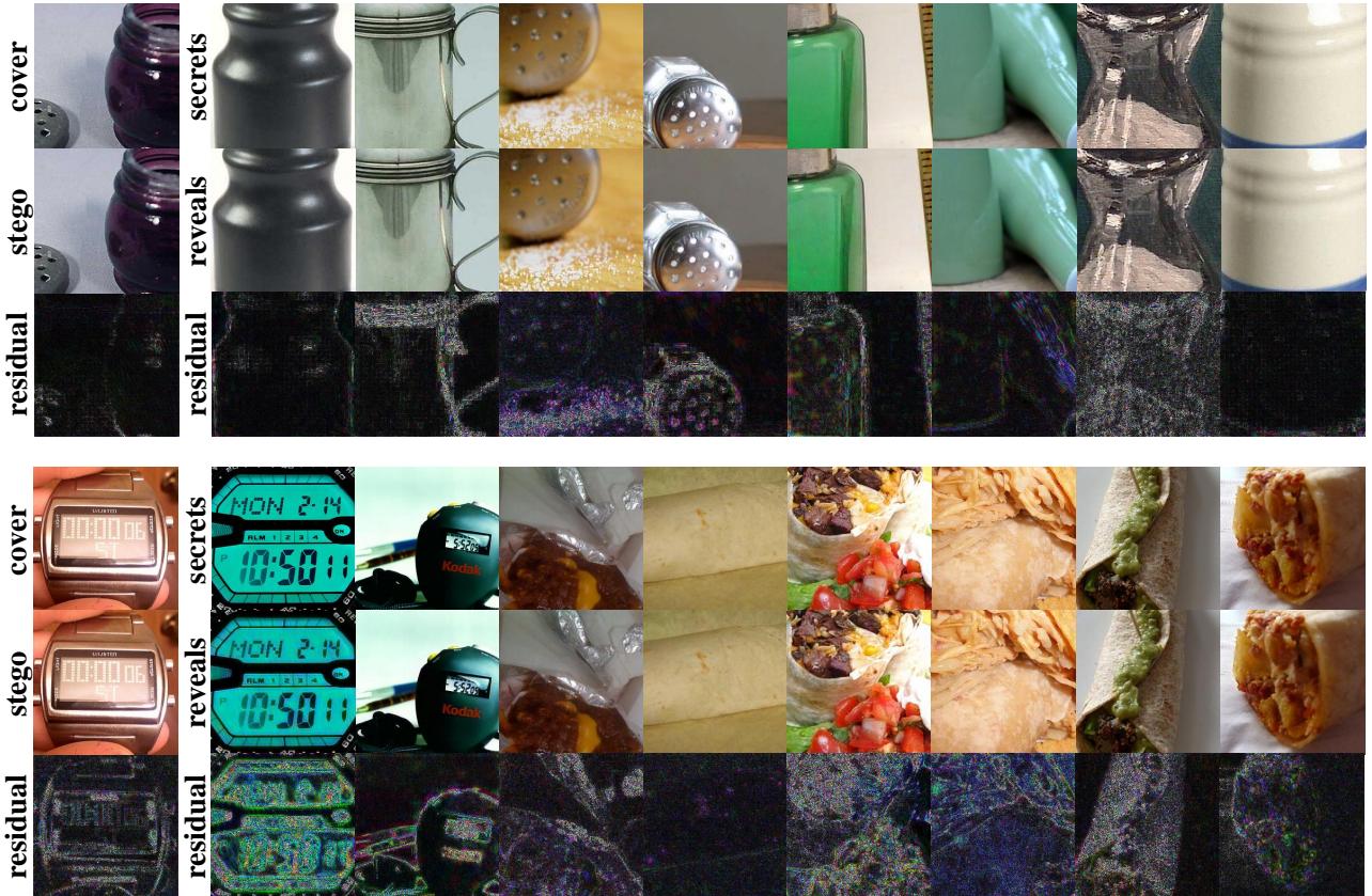 Visual results of hiding 8 secret images.