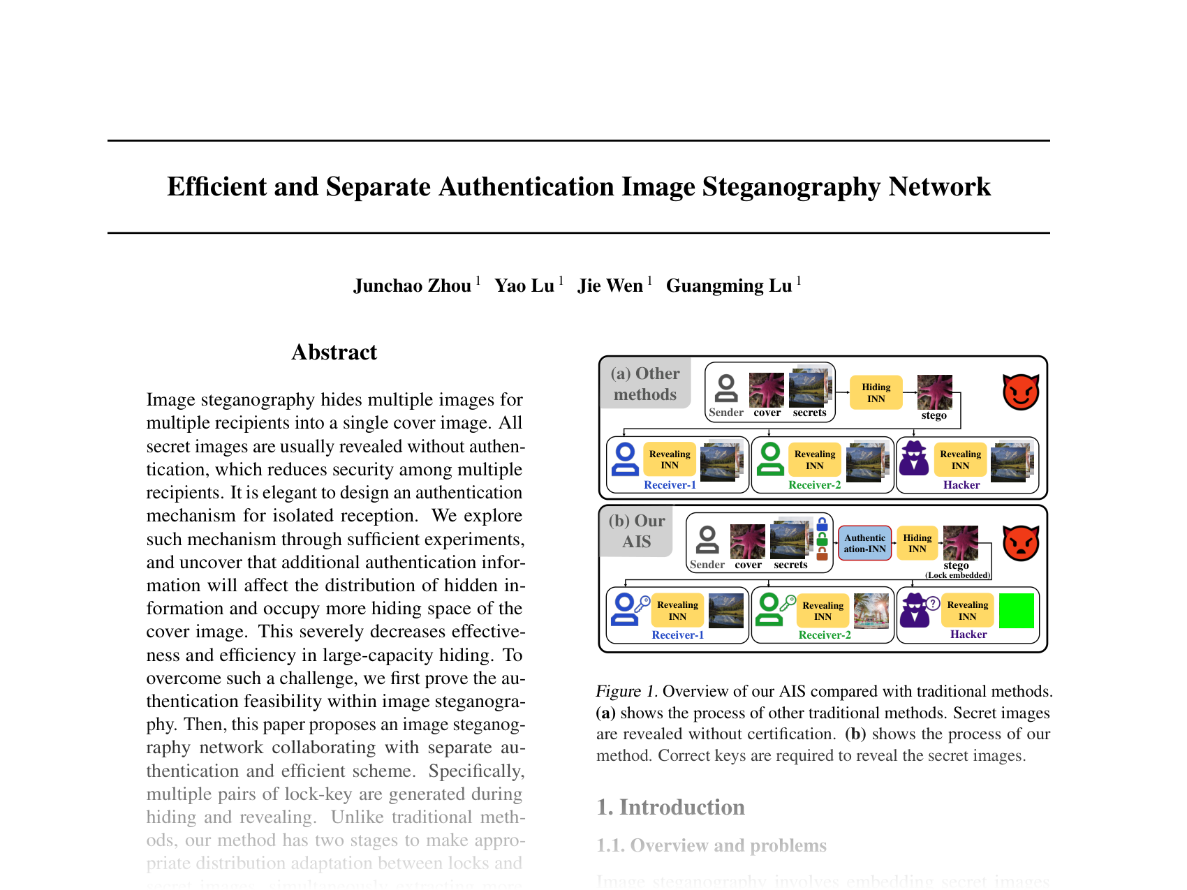 [Efficient and Separate Authentication Image Steganography Network 🔗](https://openreview.net/pdf?id=cKaUC1PeJA)