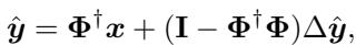Final reconstruction equation combining pseudo-inverse projection and null-space projection.