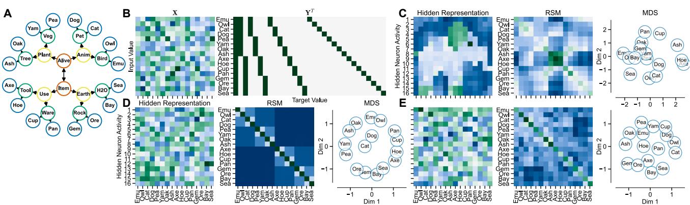 Figure 3: Hidden-layer representations. Comparing hidden representations of an Elephant (GLS) versus task-specific structures (MRNS, MWNS).