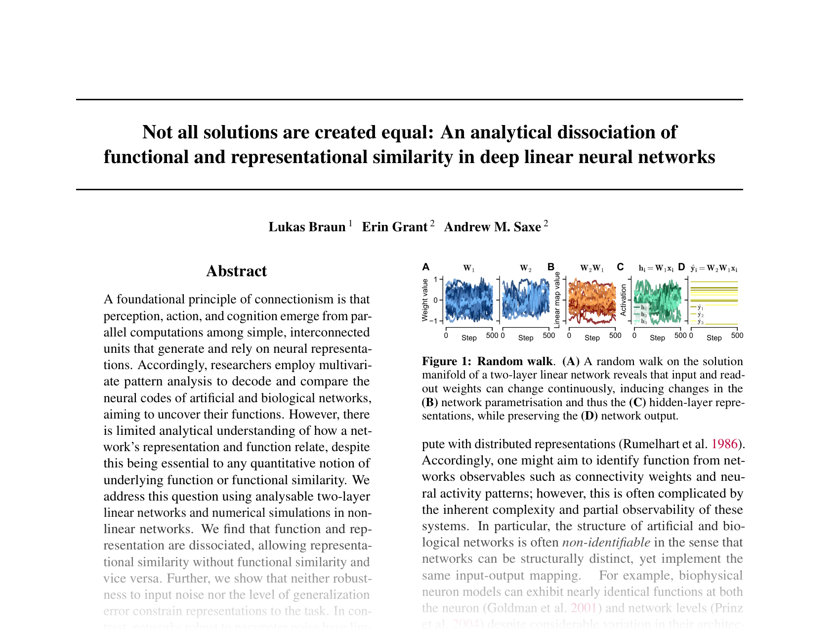 [Not all solutions are created equal: An analytical dissociation of functional and representational similarity in deep linear neural networks 🔗](https://openreview.net/pdf?id=YucuAuXMpT)