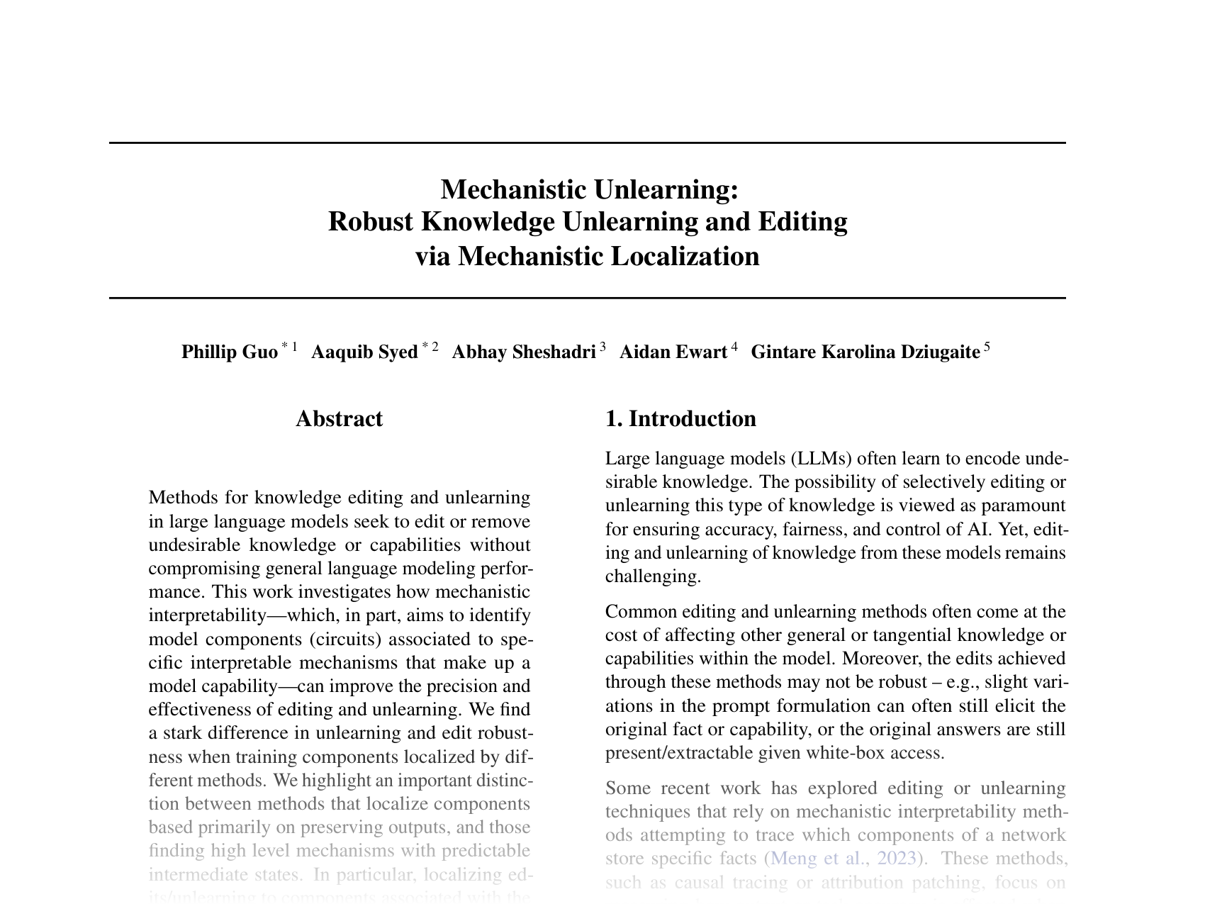 [Mechanistic Unlearning: Robust Knowledge Unlearning and Editing via Mechanistic Localization 🔗](https://openreview.net/pdf?id=92oBV5HAGl)