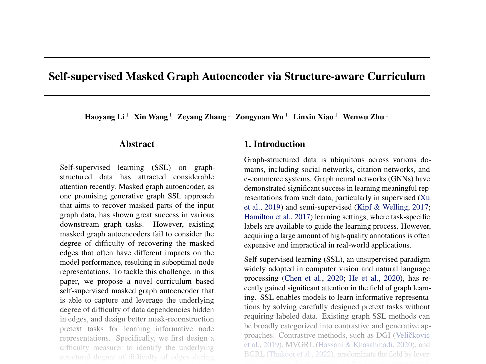 [Self-supervised Masked Graph Autoencoder via Structure-aware Curriculum 🔗](https://openreview.net/pdf?id=6gX4rP6QJW)