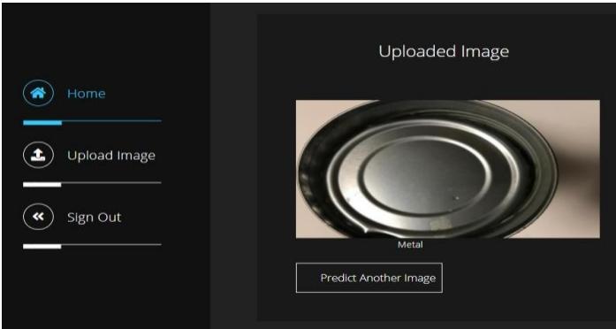 Another example, this time showing the system correctly identifying a piece of metal from an uploaded image.