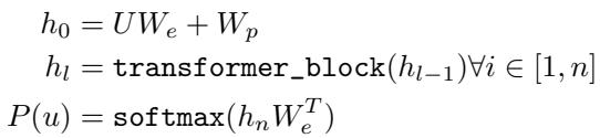 Equations for the Transformer decoder model.