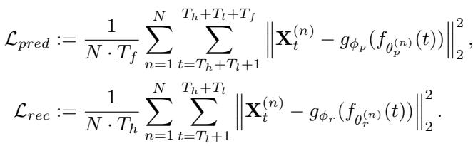 Equation 10. The Multi-Task Learning loss function. L_pred focuses on the future prediction, while L_rec focuses on reconstructing the latency period poses.