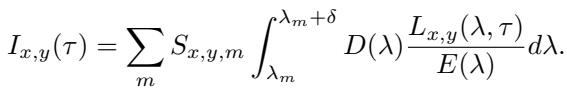 Equation 6: Discretized intensity equation summing over M spectral bands.