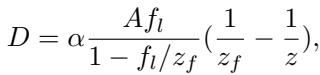 Equation relating QPD disparity to depth based on aperture and focal length.