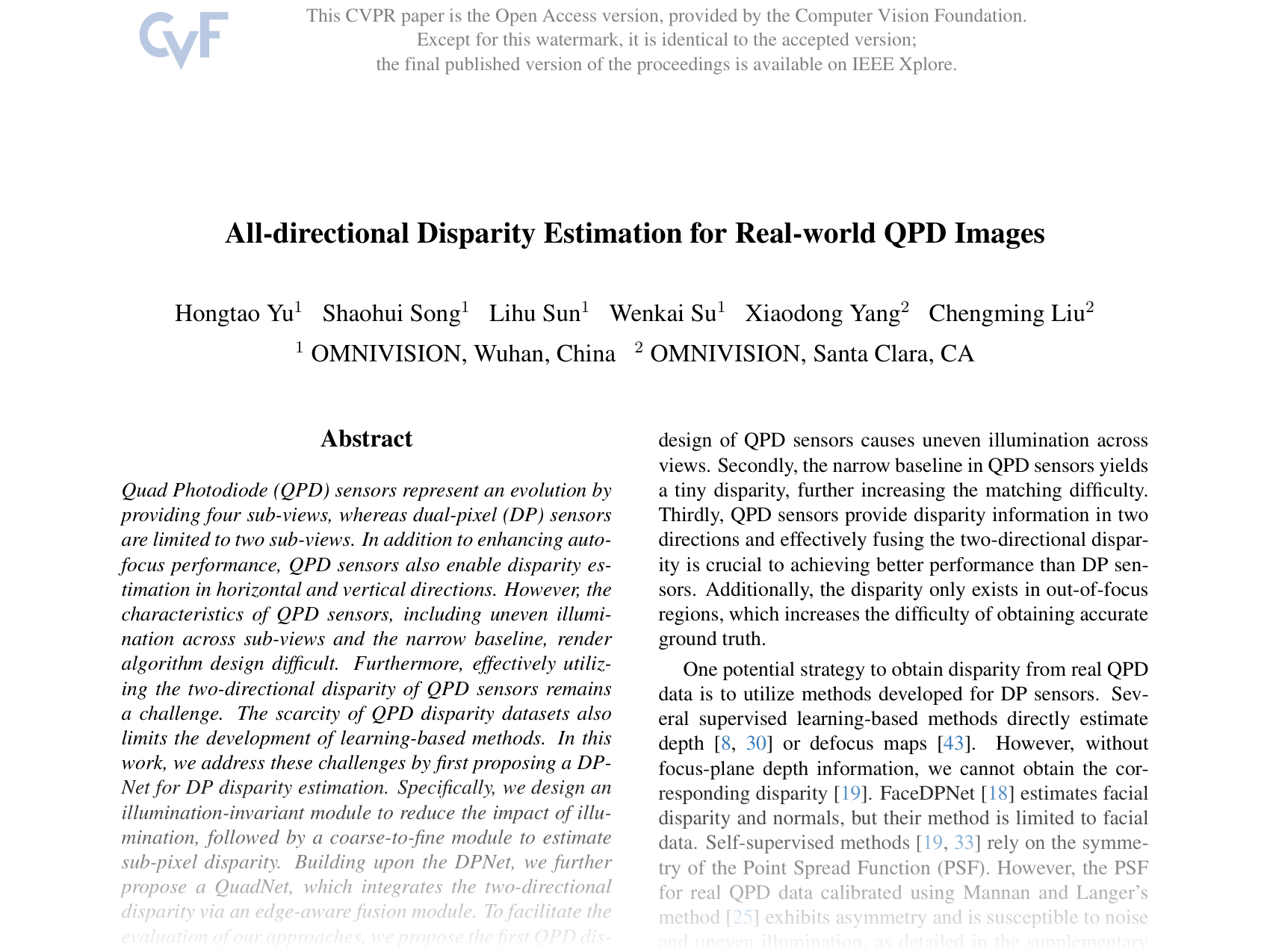 [All-directional Disparity Estimation for Real-world QPD Images 🔗](https://openaccess.thecvf.com/content/CVPR2025/papers/Yu_All-directional_Disparity_Estimation_for_Real-world_QPD_Images_CVPR_2025_paper.pdf)