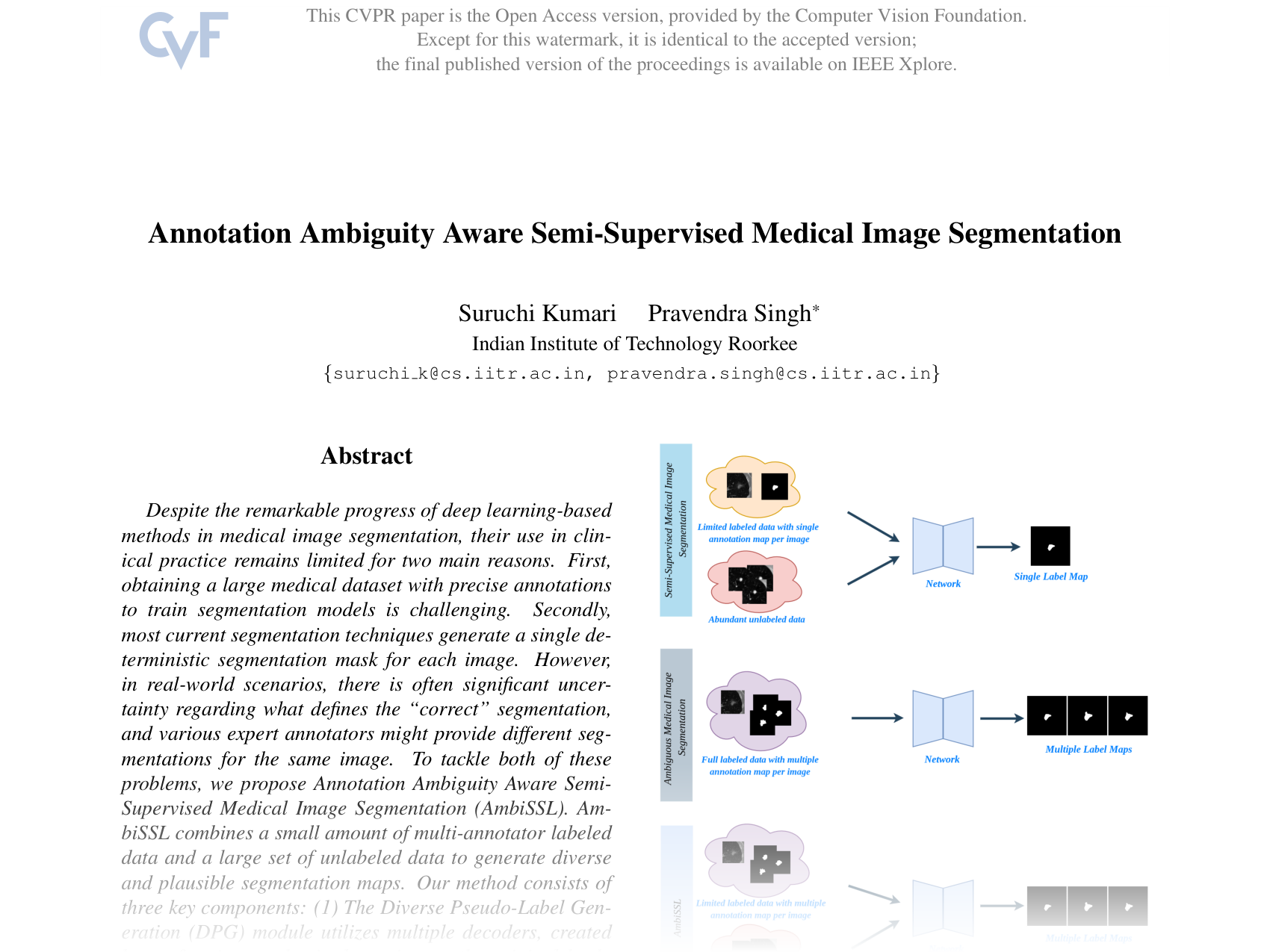[Annotation Ambiguity Aware Semi-Supervised Medical Image Segmentation 🔗](https://openaccess.thecvf.com/content/CVPR2025/papers/Kumari_Annotation_Ambiguity_Aware_Semi-Supervised_Medical_Image_Segmentation_CVPR_2025_paper.pdf)