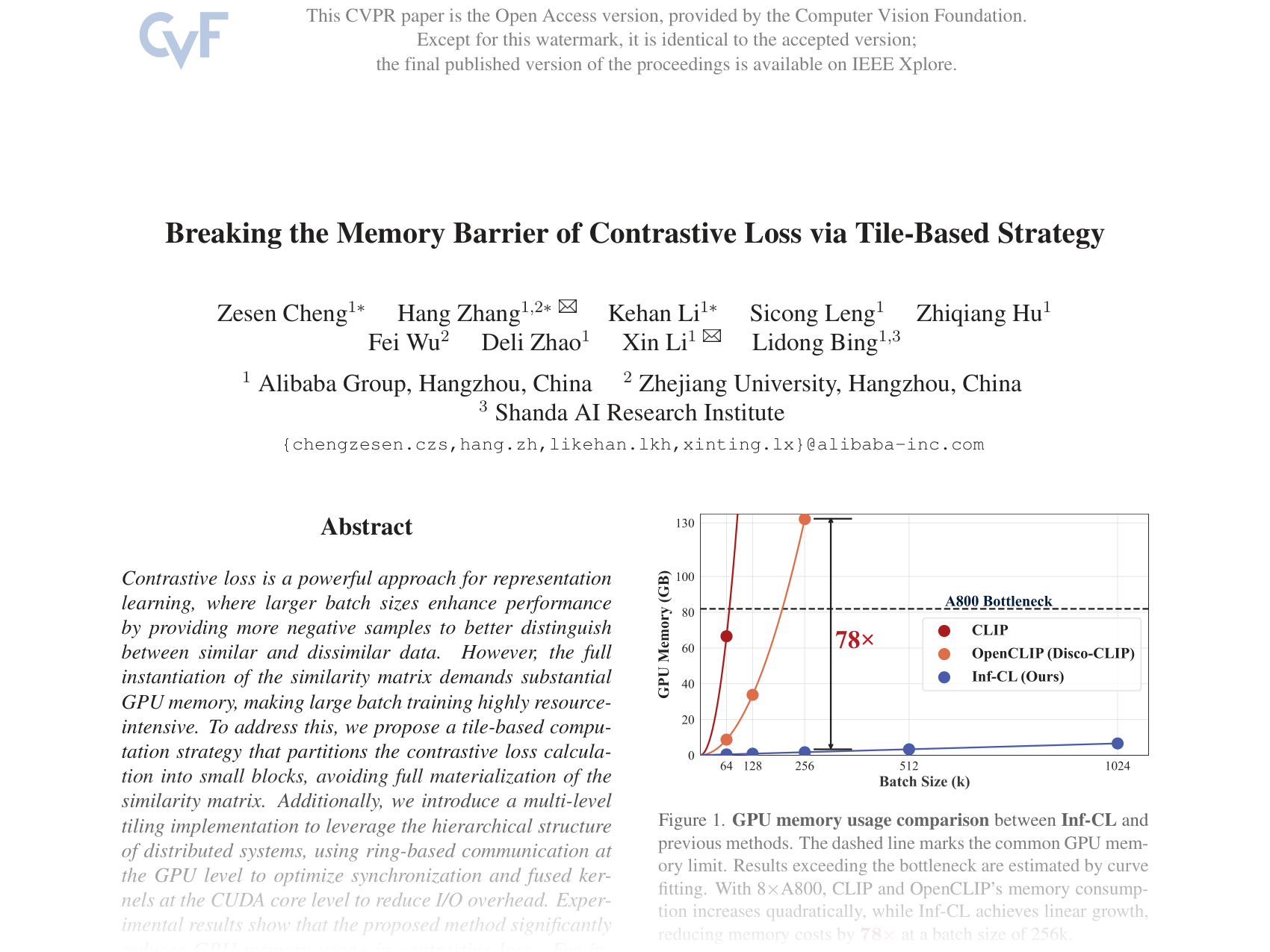 [Breaking the Memory Barrier of Contrastive Loss via Tile-Based Strategy 🔗](https://openaccess.thecvf.com/content/CVPR2025/papers/Cheng_Breaking_the_Memory_Barrier_of_Contrastive_Loss_via_Tile-Based_Strategy_CVPR_2025_paper.pdf)