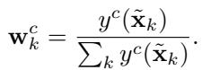 Equation 3: The ScoreCAM formula calculating weights based on score increases.