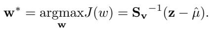 Equation 6: The closed-form solution for optimal weights involving the inverse covariance matrix.