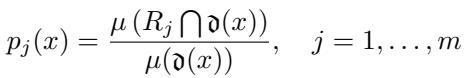 Equation defining the probability distribution of labels p_j(x).