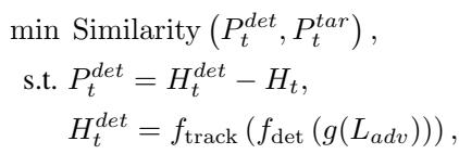 Equation for minimizing similarity between detected and target perturbations.