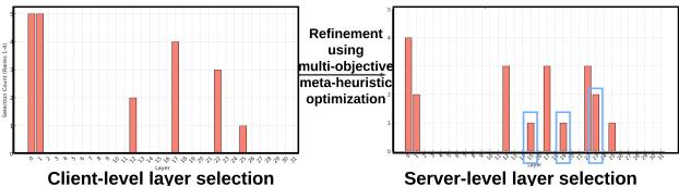 Layer selection histogram showing the impact of server-level optimization.