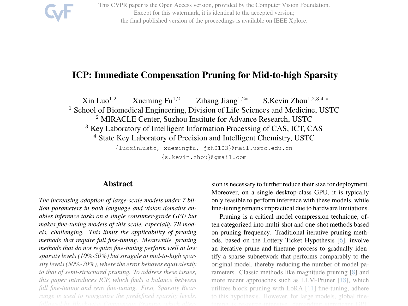 [ICP: Immediate Compensation Pruning for Mid-to-high Sparsity 🔗](https://openaccess.thecvf.com/content/CVPR2025/papers/Luo_ICP_Immediate_Compensation_Pruning_for_Mid-to-high_Sparsity_CVPR_2025_paper.pdf)