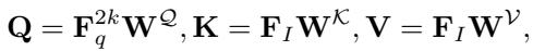 Equation for calculating Query, Key, and Value matrices.
