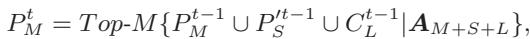 Equation for updating the buffers. Top-M patches go to the Fundamental buffer, while the next Top-S patches go to the Auxiliary buffer.