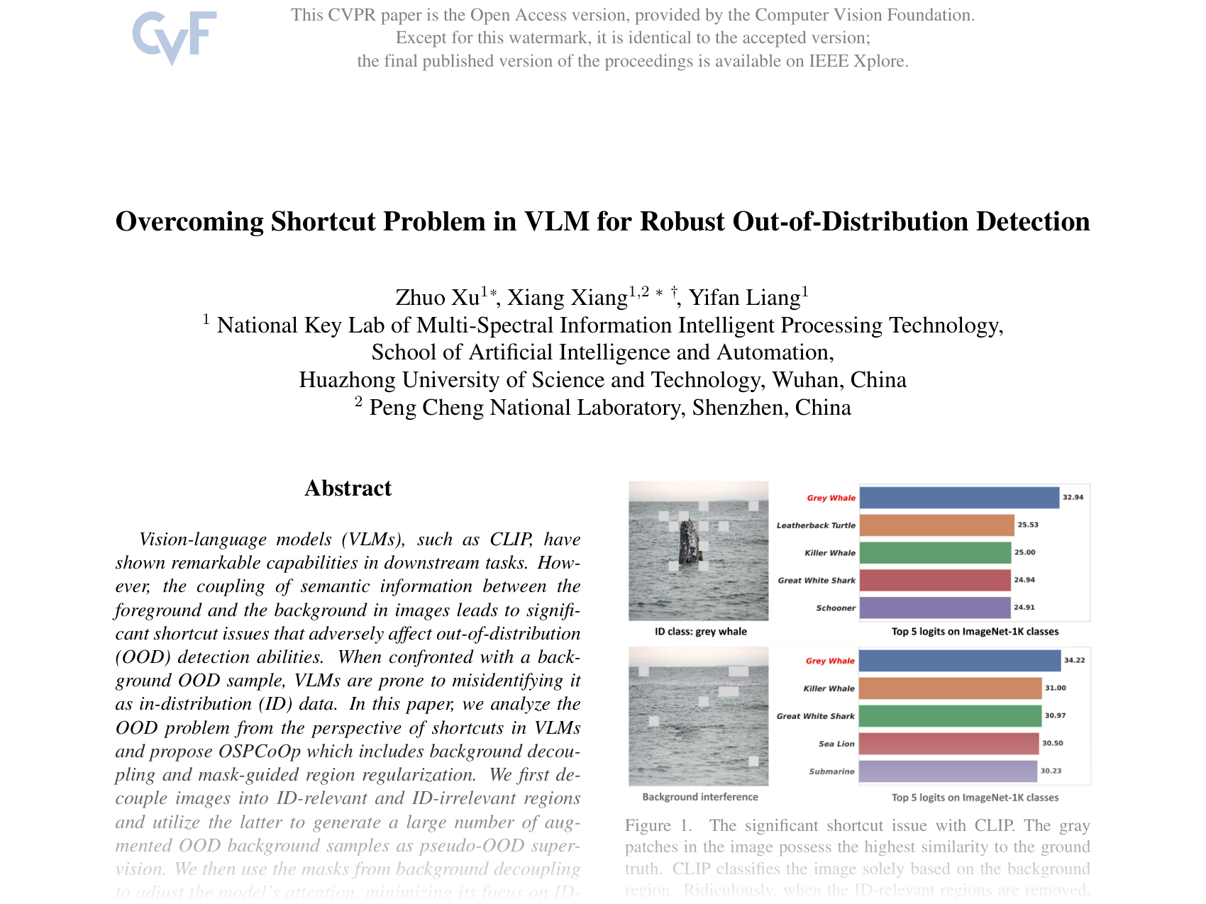 [Overcoming Shortcut Problem in VLM for Robust Out-of-Distribution Detection 🔗](https://openaccess.thecvf.com/content/CVPR2025/papers/Xu_Overcoming_Shortcut_Problem_in_VLM_for_Robust_Out-of-Distribution_Detection_CVPR_2025_paper.pdf)
