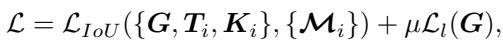 Equation 1: Loss function combining IoU and Laplacian regularization.