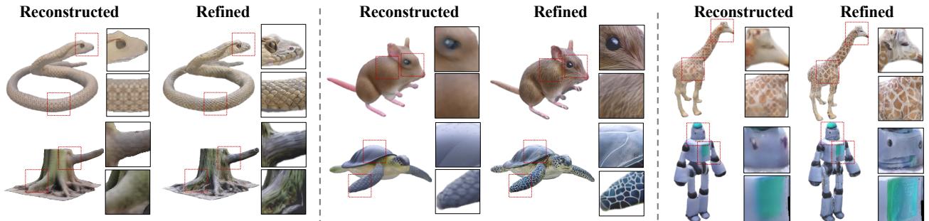 Comparison of raw reconstruction vs. refined texture.