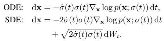 Mathematical formulation of ODE and SDE for diffusion.