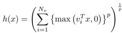 Equation 1: The basic formulation of the support function involving vertices and a smoothness parameter p.