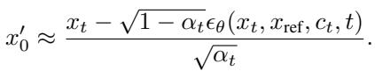 Equation for predicting the clean image x0 from the current noisy state.