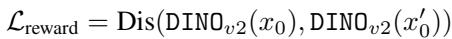 The reward loss function calculating similarity between generated and reference images using DINOv2.