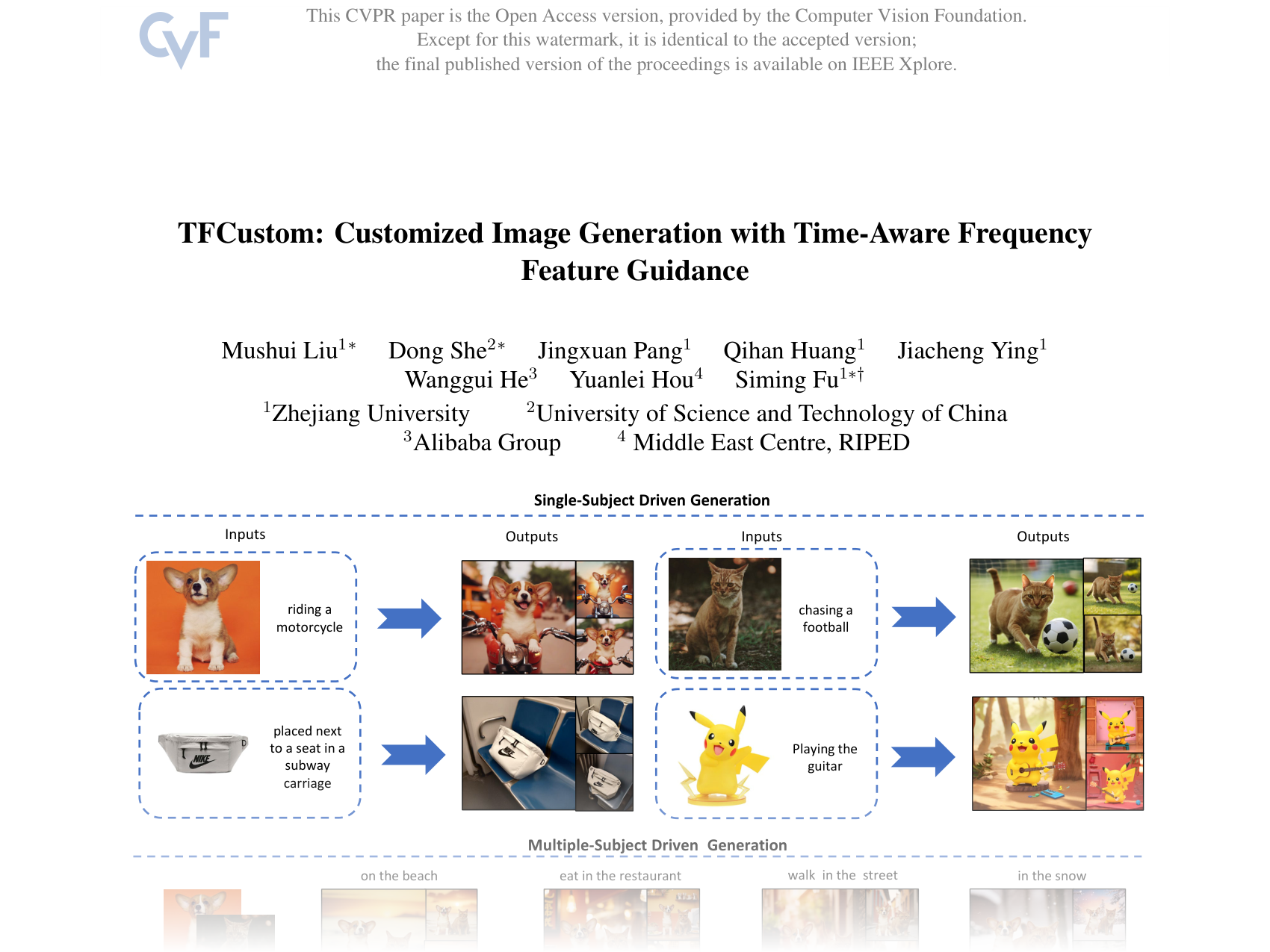 [TFCustom: Customized Image Generation with Time-Aware Frequency Feature Guidance 🔗](https://openaccess.thecvf.com/content/CVPR2025/papers/Liu_TFCustom_Customized_Image_Generation_with_Time-Aware_Frequency_Feature_Guidance_CVPR_2025_paper.pdf)