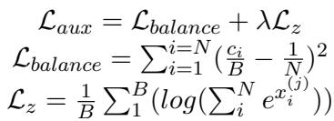 Equation for auxiliary losses including load balancing and Z-loss.