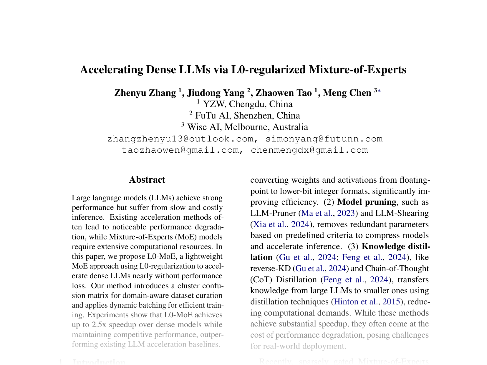 [Accelerating Dense LLMs via L0-regularized Mixture-of-Experts 🔗](https://aclanthology.org/2025.acl-short.39.pdf)