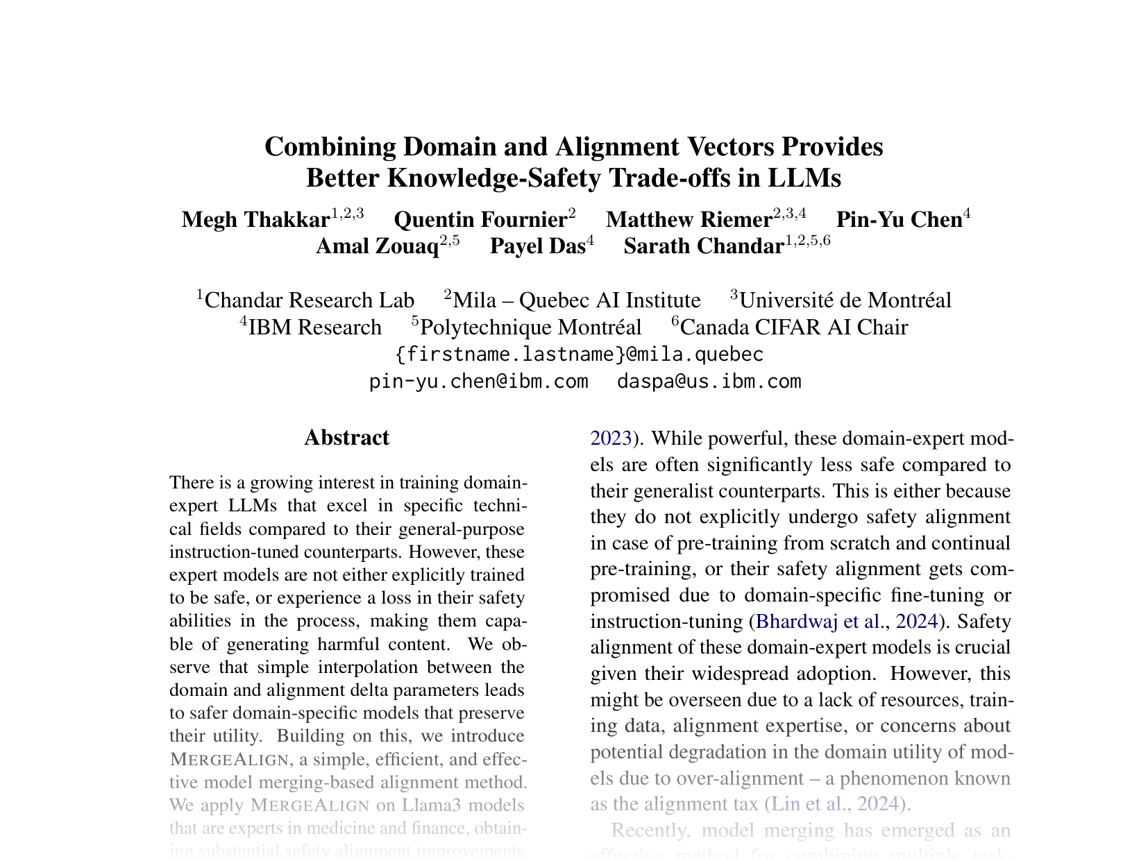 [Combining Domain and Alignment Vectors Provides Better Knowledge-Safety Trade-offs in LLMs 🔗](https://aclanthology.org/2025.acl-short.22.pdf)