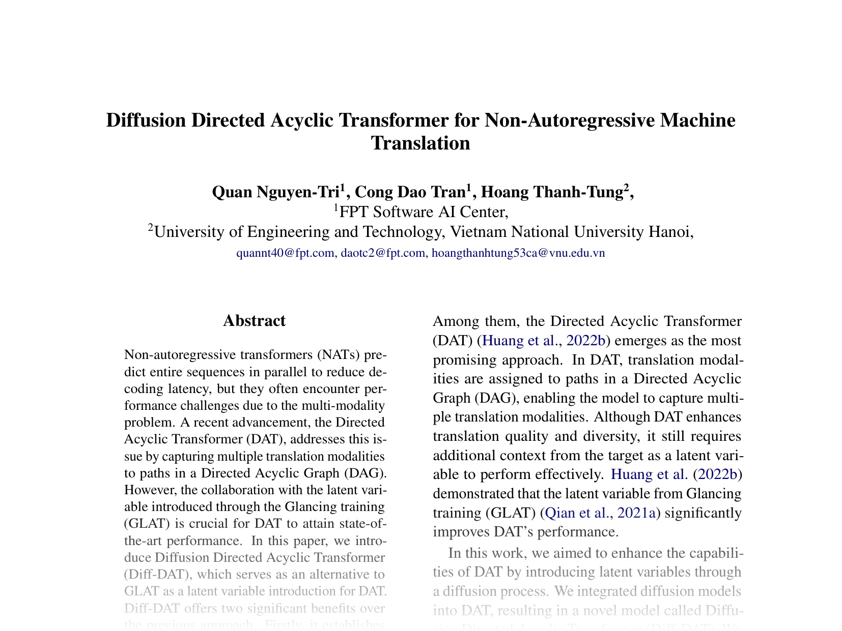 [Diffusion Directed Acyclic Transformer for Non-Autoregressive Machine Translation 🔗](https://aclanthology.org/2025.acl-short.64.pdf)