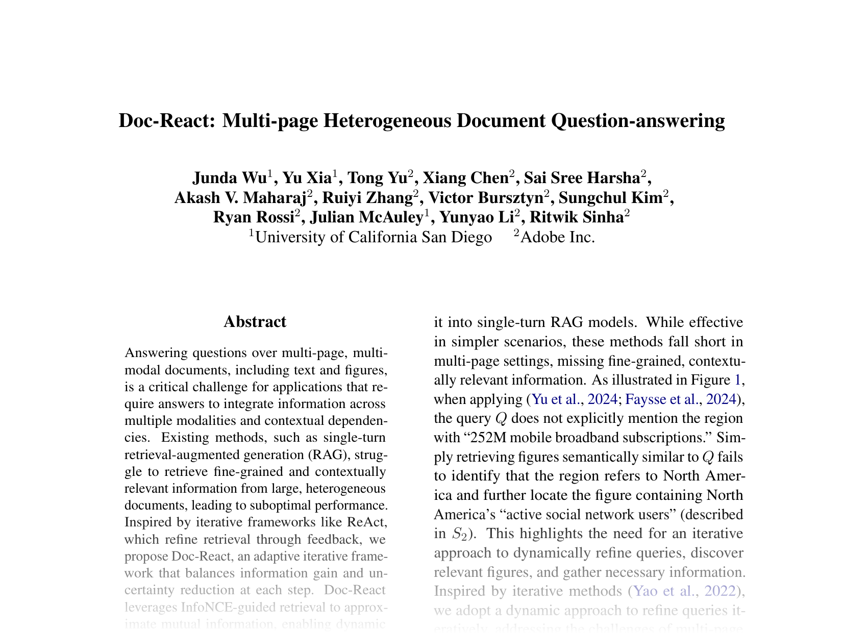 [Doc-React: Multi-page Heterogeneous Document Question-answering 🔗](https://aclanthology.org/2025.acl-short.6.pdf)