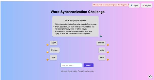 Figure 5: Screenshot of the web app during a game with another human