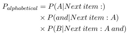 Probability of alphabetical ordering equation.