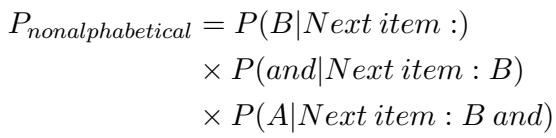 Probability of non-alphabetical ordering equation.