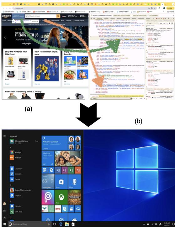 Figure 2: (a) Traditional methods rely on HTML or DOM files to locate icons during data construction. (b) Our proposed data alignment framework requires only raw screenshot images.