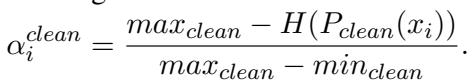 基于熵归一化计算 alpha clean 的公式。